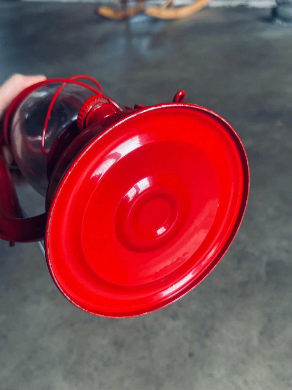 Red Vintage Real Oil Lantern with Handle Used and Rare